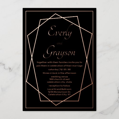 Geometric Abstract Frame Rose Gold Wedding      Fo Foil Invitation