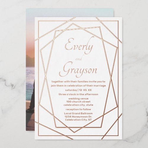 Geometric Abstract Frame Rose Gold Wedding      Fo Foil Invitation