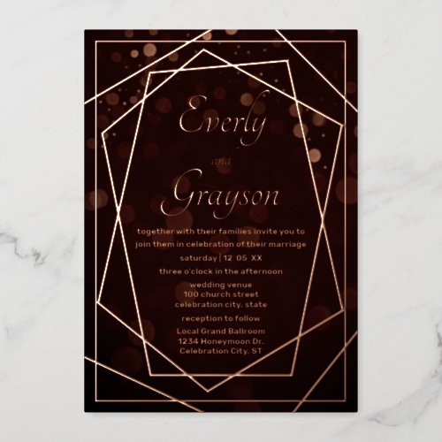 Geometric Abstract Frame Rose Gold Wedding      Foil Invitation