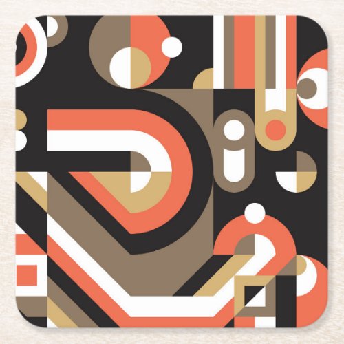 Geometric Abstract Futuristic Artwork Design Square Paper Coaster