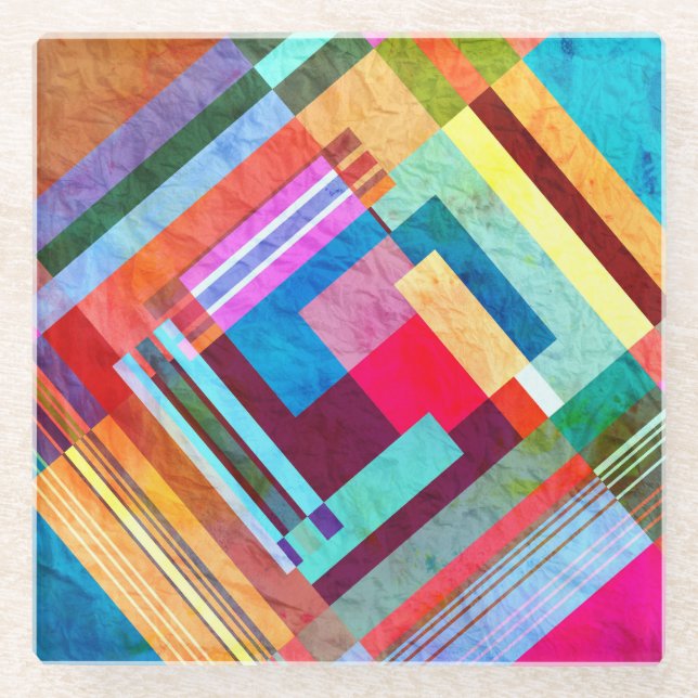 Geometric abstract, graphic color background. glass coaster (Front)