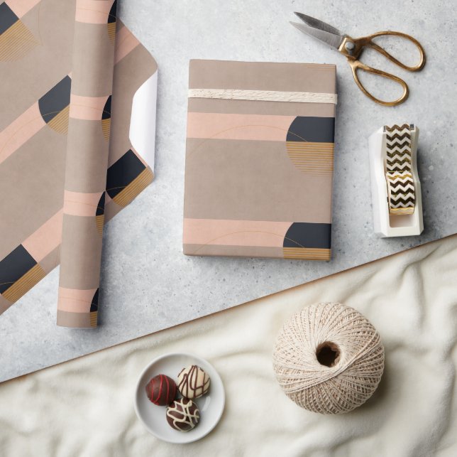 Geometric Abstract Moon Linear Modern Beige Wrapping Paper (Crafts)
