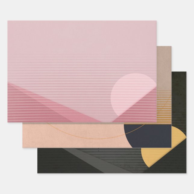 Geometric Abstract Moon Pyramid Modern Chic 3-pce Wrapping Paper Sheets (Set)