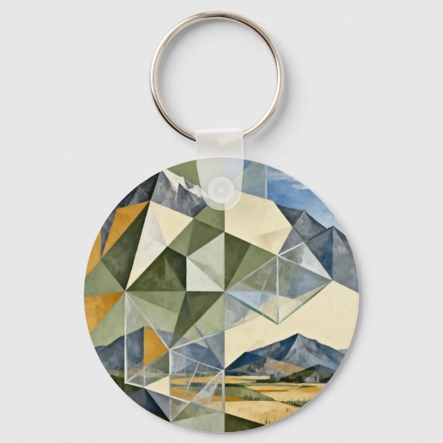 Geometric Abstract Mountain Landscape Keychain (Front)