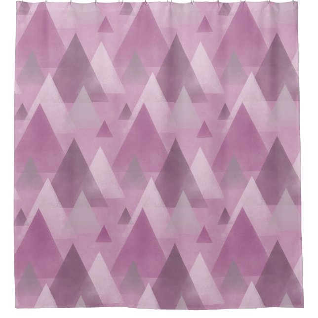 Geometric Abstract Mountains, Pink, Gray Shower Curtain (Front)