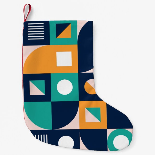 Geometric abstract pattern: colorful, modern desig small christmas stocking (Front)