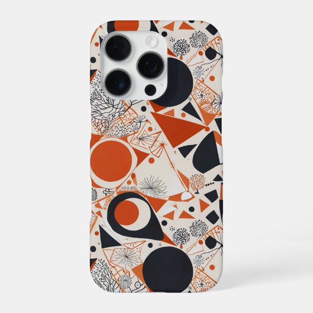 Geometric abstract pattern in coral, red & ivory 1 iPhone case (Back)