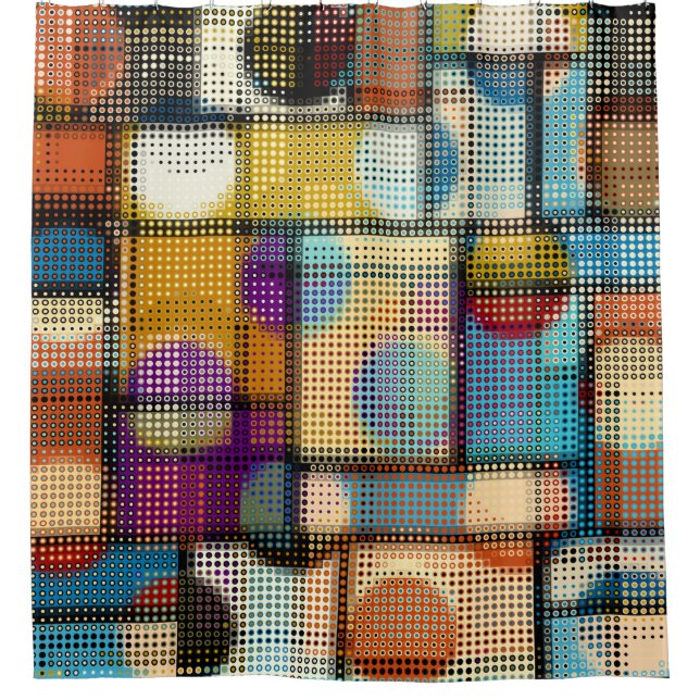 Geometric abstract pattern in low poly pixel art s shower curtain (Front)