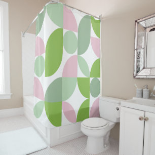 Geometric Abstract Pattern Pink and Green Shower Curtain