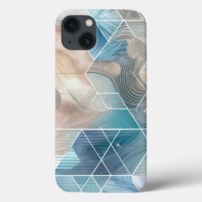 Geometric Abstract Phone Case – Blue & Neutral Des (Back)