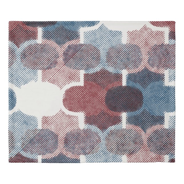 Geometric Abstract Red Blue Pattern Duvet Cover (Front)