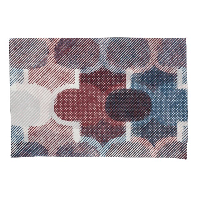 Geometric Abstract Red Blue Pattern Pillow Case (Front)