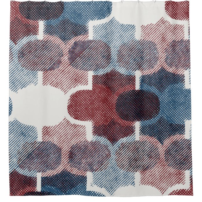 Geometric Abstract Red Blue Pattern Shower Curtain (Front)