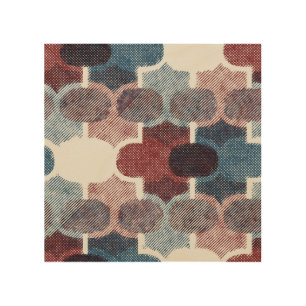 Geometric Abstract Red Blue Pattern Wood Wall Art