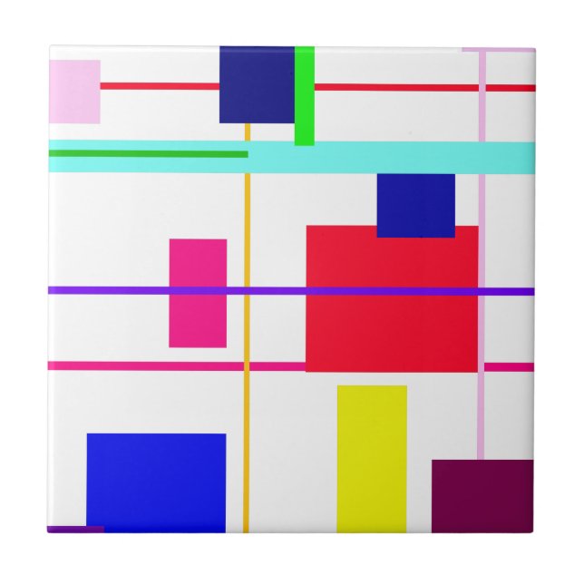Geometric Abstract Red Square Ceramic Tile (Front)