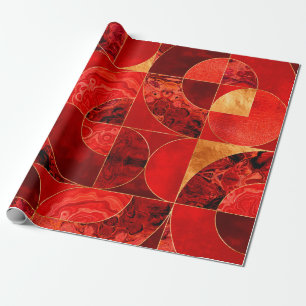 Geometric Abstract - Red textures and Gold Wrapping Paper
