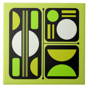 Geometric Abstract Retro Art Chartreuse Green Ceramic Tile