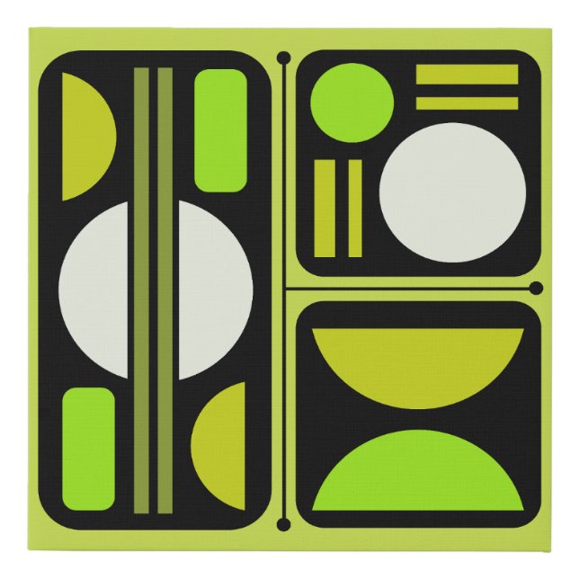 Geometric Abstract Retro Art Chartreuse Green Faux Canvas Print (Front)