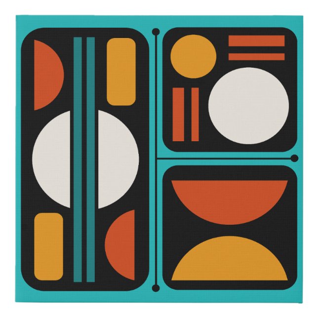 Geometric Abstract Retro Art Turquoise Orange Faux Canvas Print (Front)