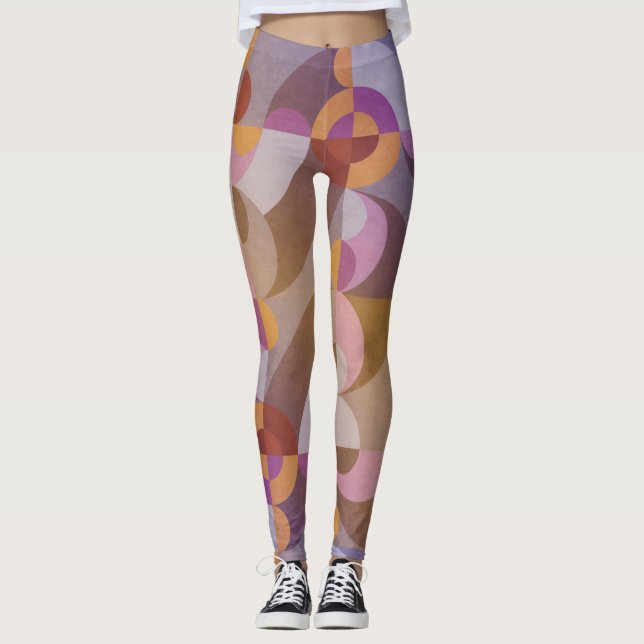 Geometric abstract retro circles Colorful pattern Leggings (Front)