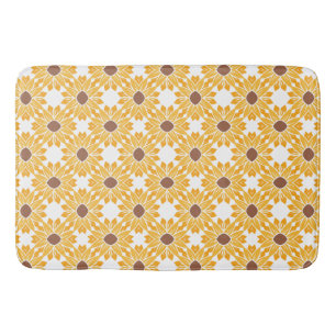Geometric Abstract Retro Sunflower Pattern White  Bath Mat
