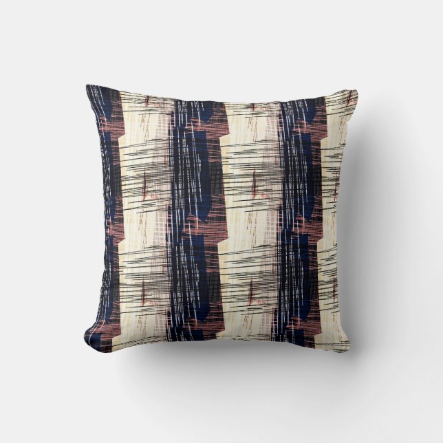 Geometric, abstract, striped, blue, beige, brown,  throw pillow (Front)