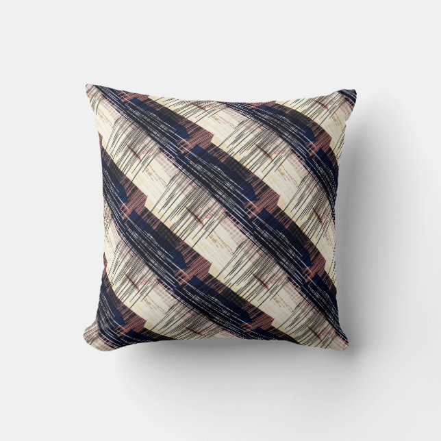 Geometric, abstract, striped, blue, beige, brown, throw pillow (Front)