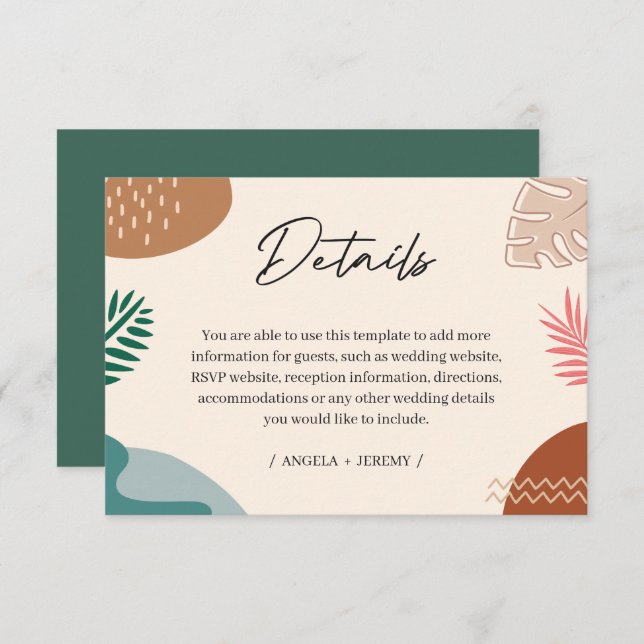 Geometric Abstract Summer Tropical Wedding Details Enclosure Card (Front/Back)