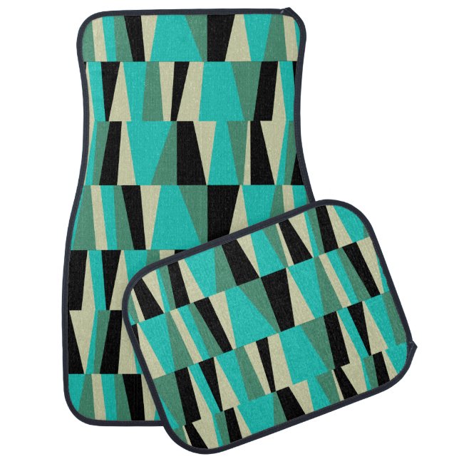 Geometric Abstract Triangles | jade peacock black Car Floor Mat (Set)
