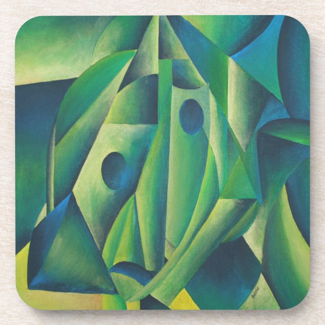 Geometric Abstract Village Woman And Headscarf Beverage Coaster (Front)