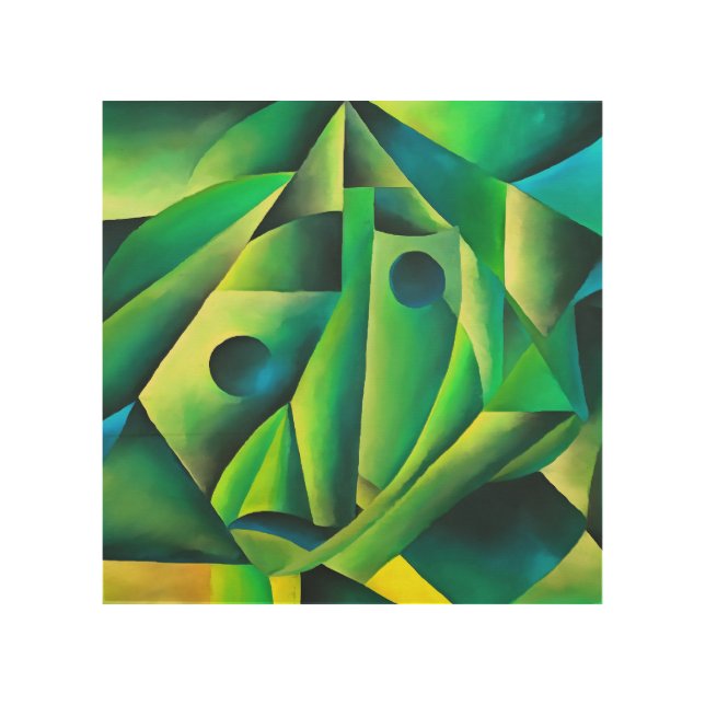 Geometric Abstract Village Woman And Headscarf Wood Wall Art (Front)
