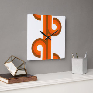 Geometric Abstract Wave Stripes Fusion Art Pattern Square Wall Clock