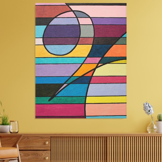 Geometric Abstract with Bold Stripes and Curves Canvas Print (Insitu(LivingRoom))