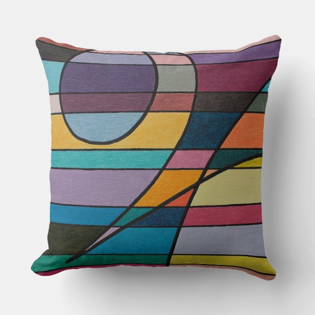 Geometric Abstract with Bold Stripes and Curves Throw Pillow (Front)