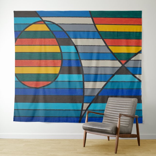 Geometric Abstract with Bold Stripes and Shapes Tapestry (In Situ (Horizontal))