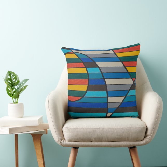 Geometric Abstract with Bold Stripes and Shapes Throw Pillow (Chair)