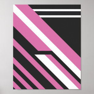 Geometric Abstract with Pink and Black Stripes Poster