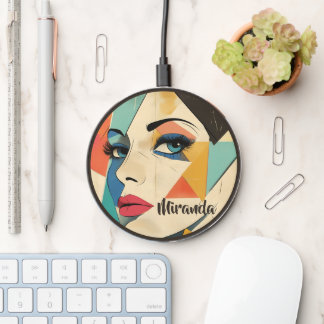 Geometric Abstract Woman with Aqua Eyes Wireless Charger