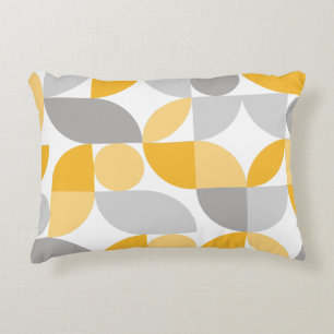 Geometric Abstract Yellow Grey Mid Century Modern Accent Pillow