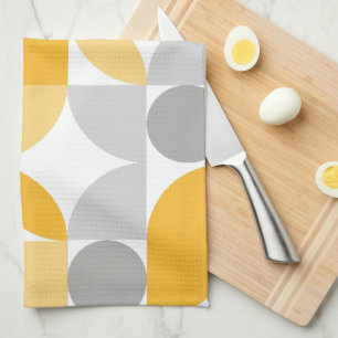 Geometric Abstract Yellow Grey Mid Century Modern Kitchen Towel