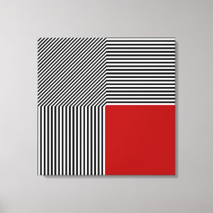 Geometric abstraction, B/W stripes red square Canvas Print