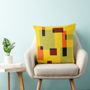 Geometric Abstraction Mint Orange Black Red Yellow Throw Pillow