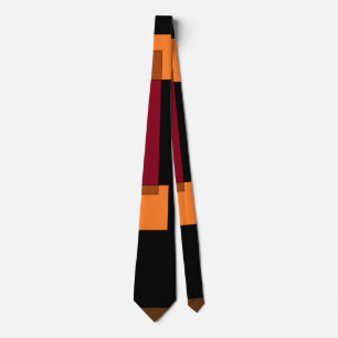 Geometric Abstraction Red Orange Brown Black Neck Tie