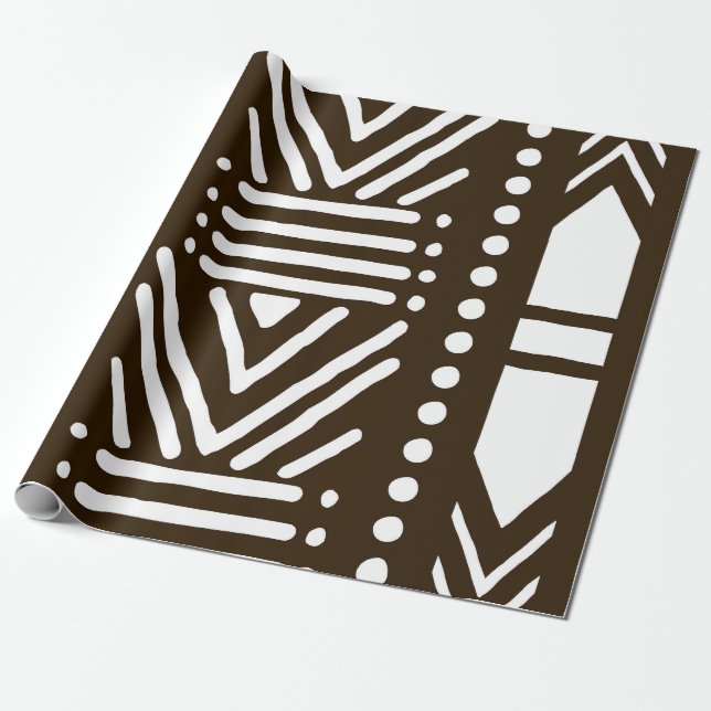 Geometric African Mud Cloth Tribal Giftwrap Wrapping Paper (Unrolled)