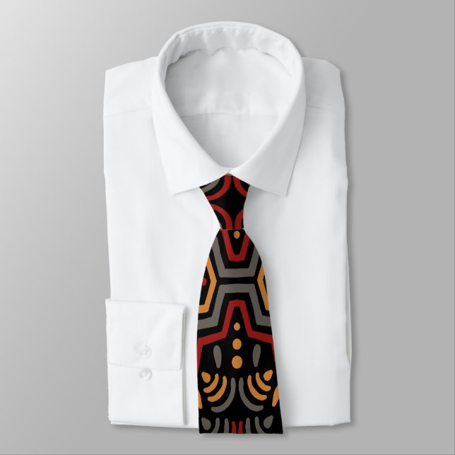 Geometric African Pattern Neck Tie (Tied)