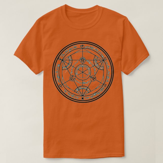 Geometric Alchemy Sacred Symbols Blue Design T-Shirt (Design Front)