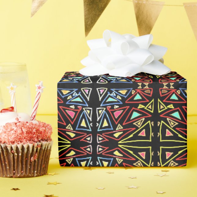 Geometric Alien Tech Multicolor Pattern Wrapping Paper (Birthday Party)