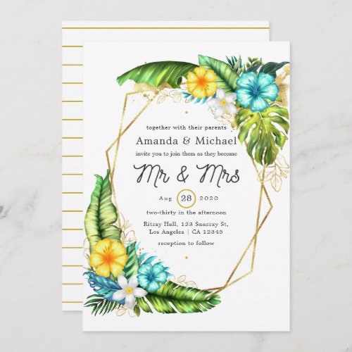 Geometric Aloha Tropical Summer Beach Wedding Invitation