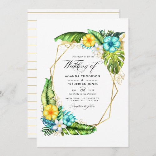 Geometric Aloha Tropical Summer Wedding Photo Invitation