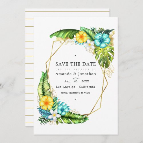 Geometric Aloha Tropical Summer Wedding Photo Invitation